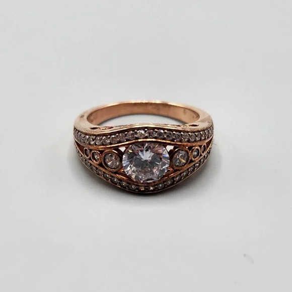 Jewelry - Rose Gold Tone Ring w/ Crystals Size  7 Sterling Silver